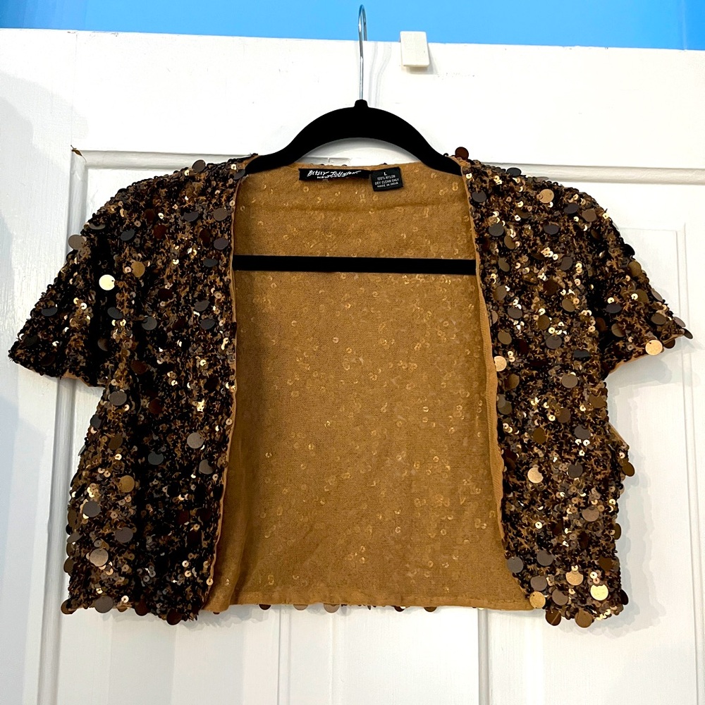 Vintage Y2K Betsey Johnson Bronze Sequin Bolero Jacket Large